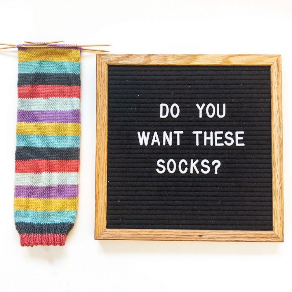 half-knit socks with letterboard
