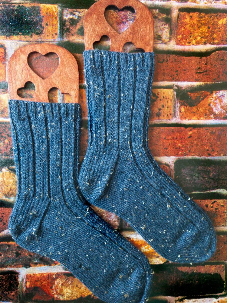 handknit blue tweed socks