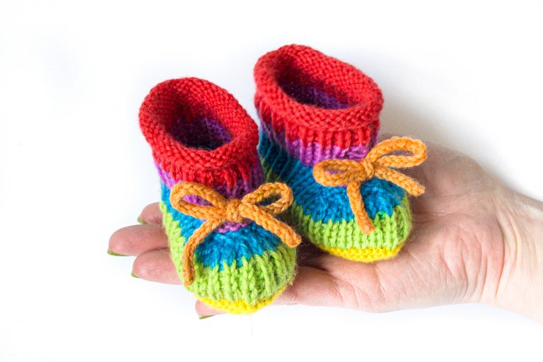 Knitted Rainbow Striped Baby Booties