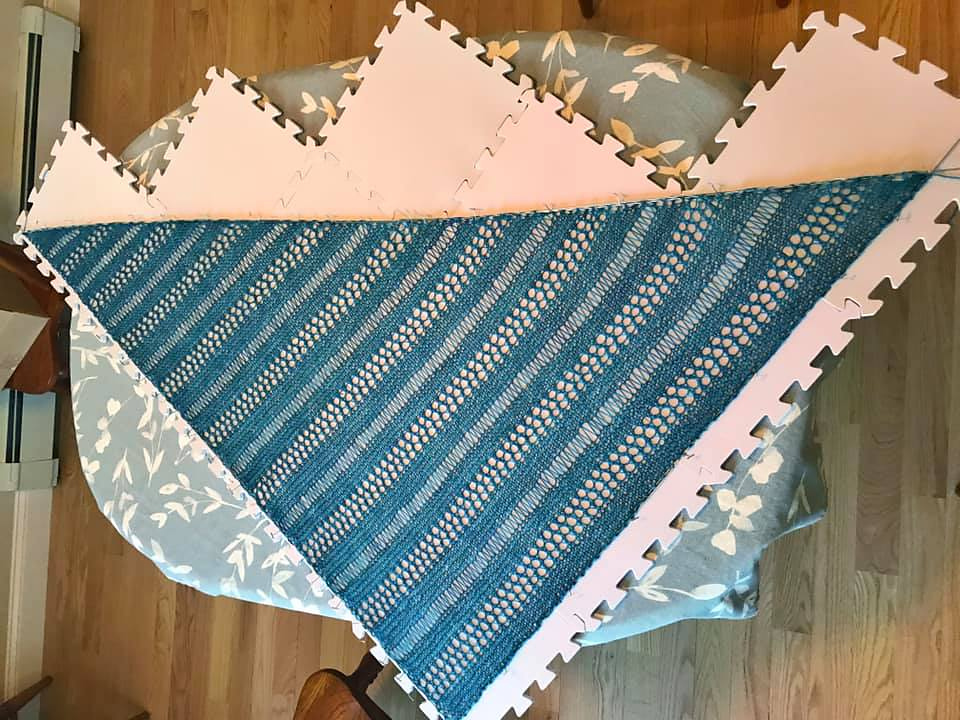 lace shawl on blocking mats