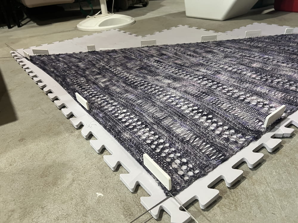 Blocking Hand Dyed Yarn Shawl