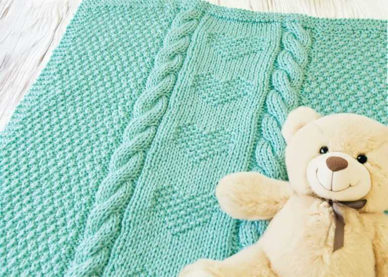 Knitted Baby Blanket with Hearts