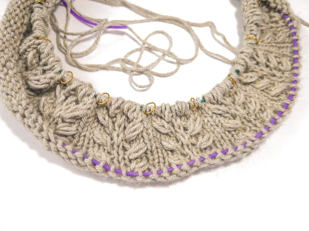 Provisional Cast On of neckline on Stitch Saver Cord