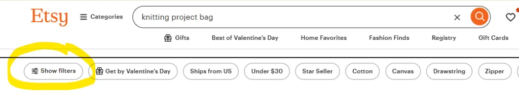 Use etsy search filters