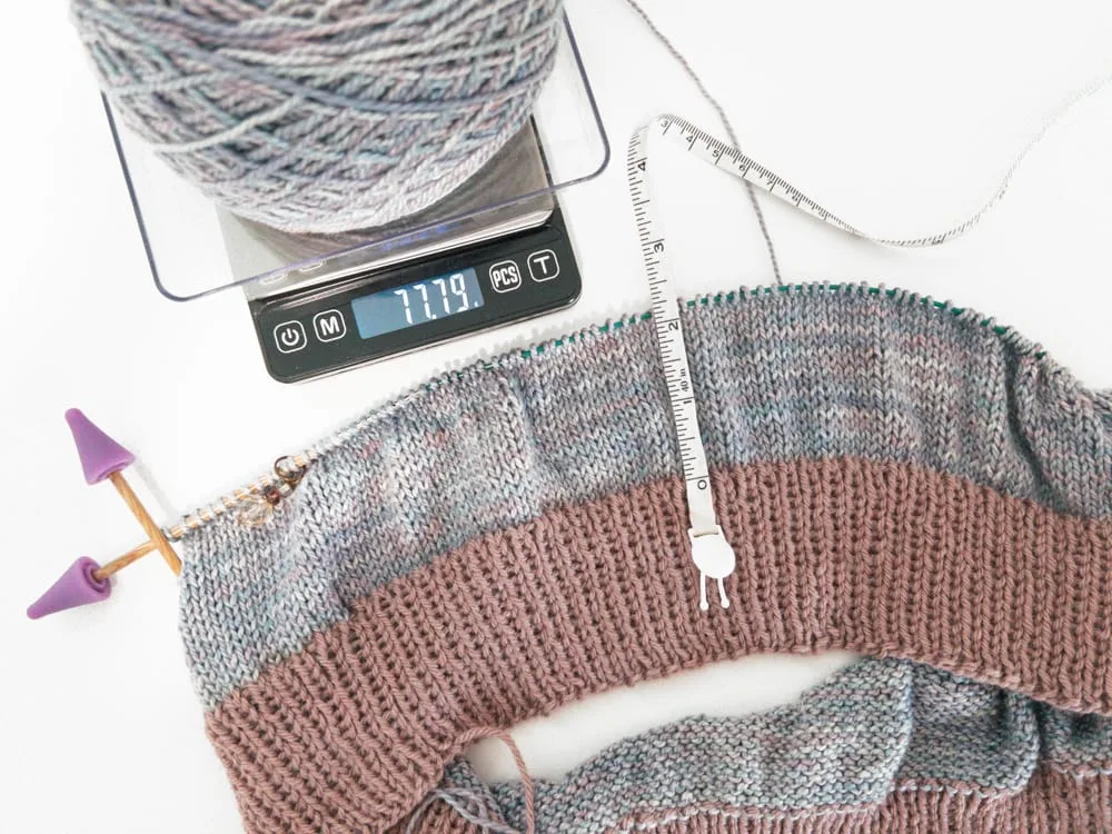 Weighing my yarn to check yardage