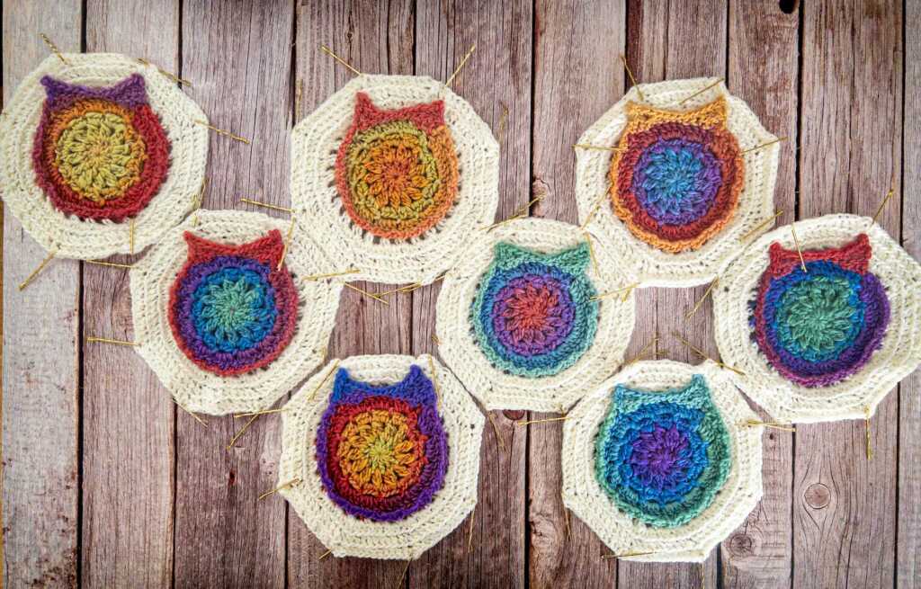 Eight completed owl octagon motifs