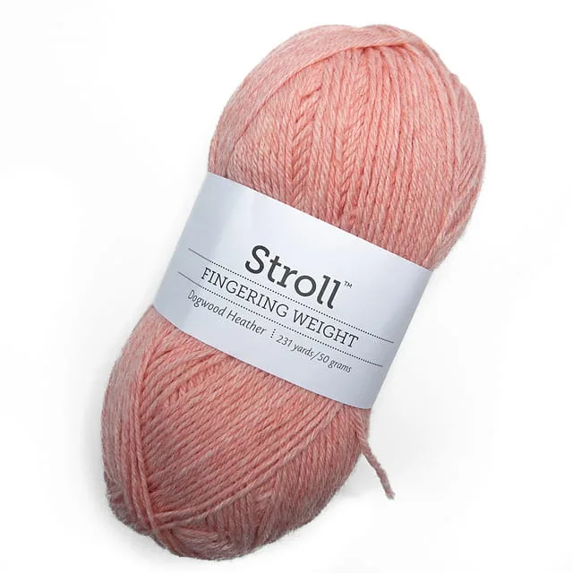 Stroll Fingering Weight knitting yarn in Dogwood Heather pink, 231 yards